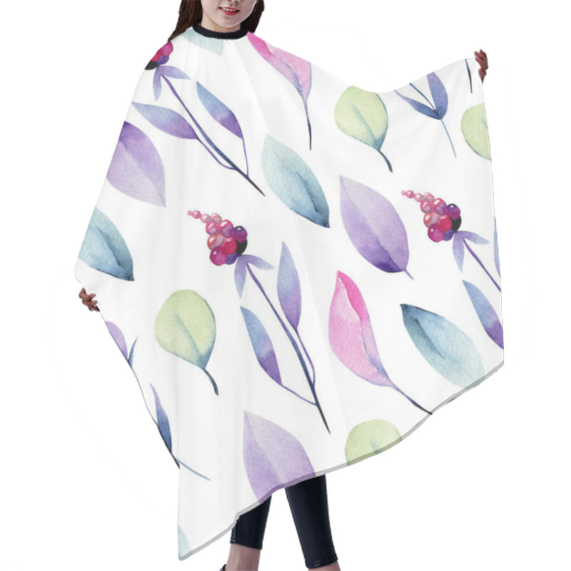 Personality  Watercolor Pastel Leaves And Berries Seamless Pattern, Hand Painted On A White Background Hair Cutting Cape