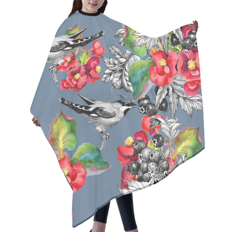 Personality  Birds On Twig Seamless Pattern Hair Cutting Cape