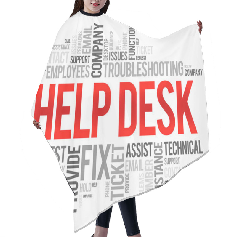 Personality  Help Desk - Department That Provides Assistance And Information For Electronic Or Computer Problems, Word Cloud Concept Background Hair Cutting Cape