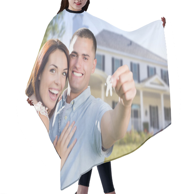 Personality  Military Couple With House Keys In Front Of New Home Hair Cutting Cape