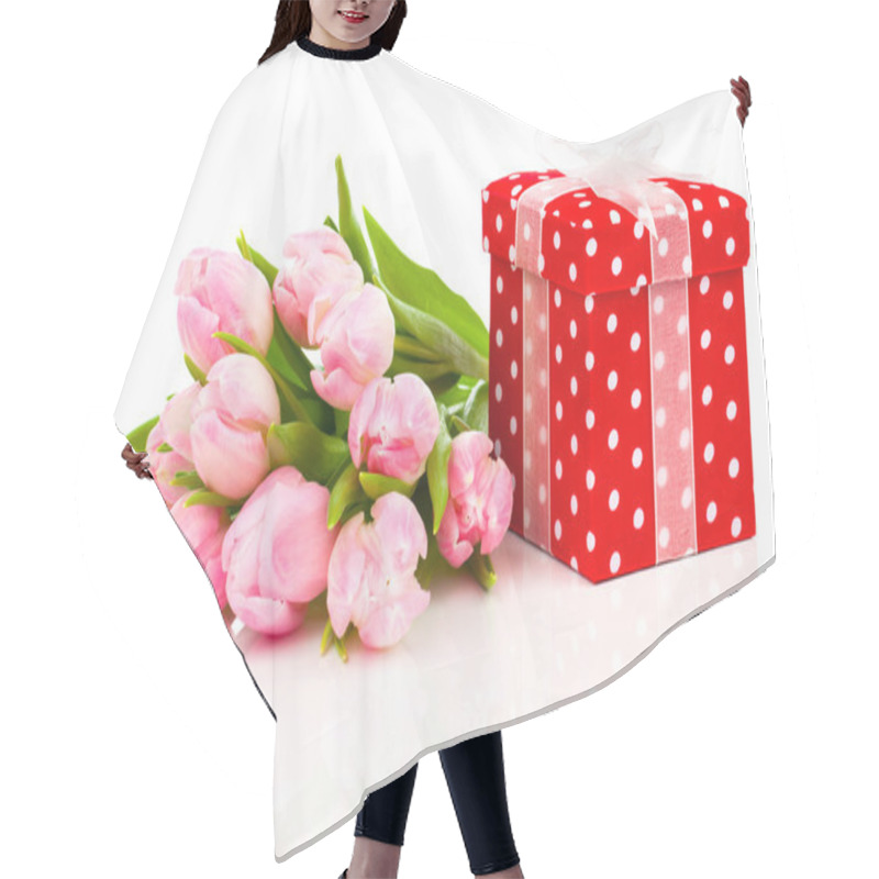 Personality  Beautiful Tulips With Red Polka-dot Gift Box. Happy Mothers Day, Hair Cutting Cape