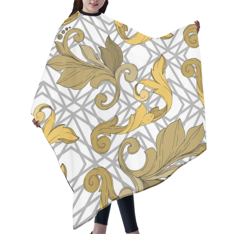 Personality  Vector Golden Monogram Floral Ornament. Black And White Engraved Ink Art. Seamless Background Pattern. Hair Cutting Cape