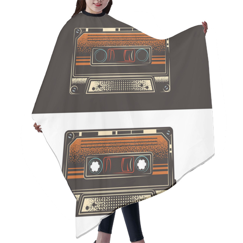 Personality  Original Monochrome Vector Illustration In Retro Audio Cassette Style On White And Black Background Hair Cutting Cape