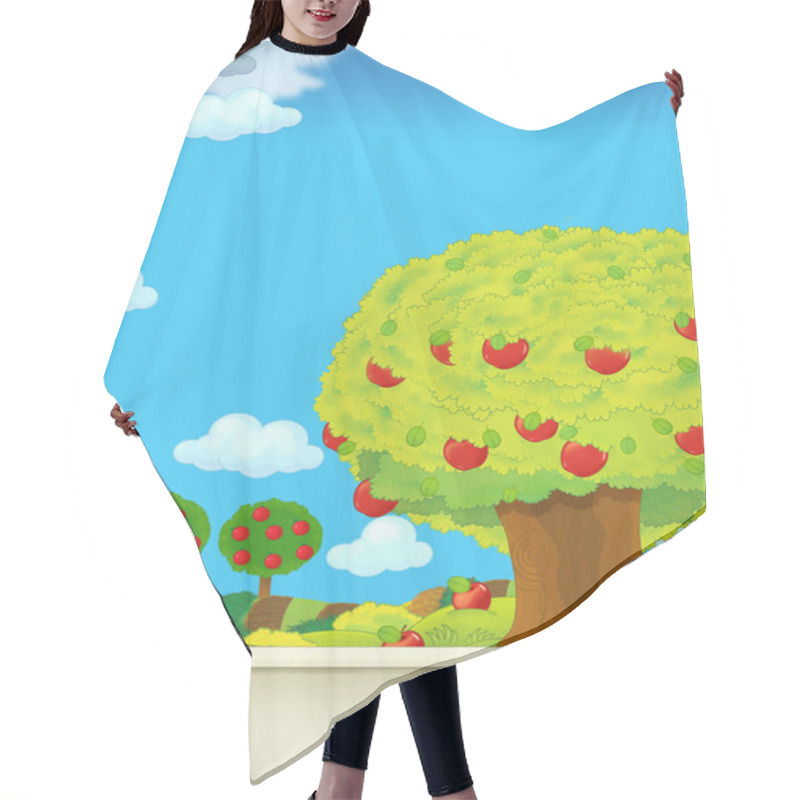 Personality  Cartoon Scene With Farm Fields By The Day And Apple Trees - Illustration For Children Hair Cutting Cape