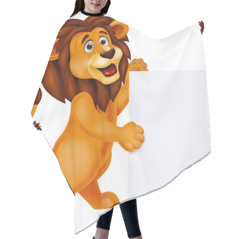 Personality  Lion Cartoon With Blank Sign Hair Cutting Cape