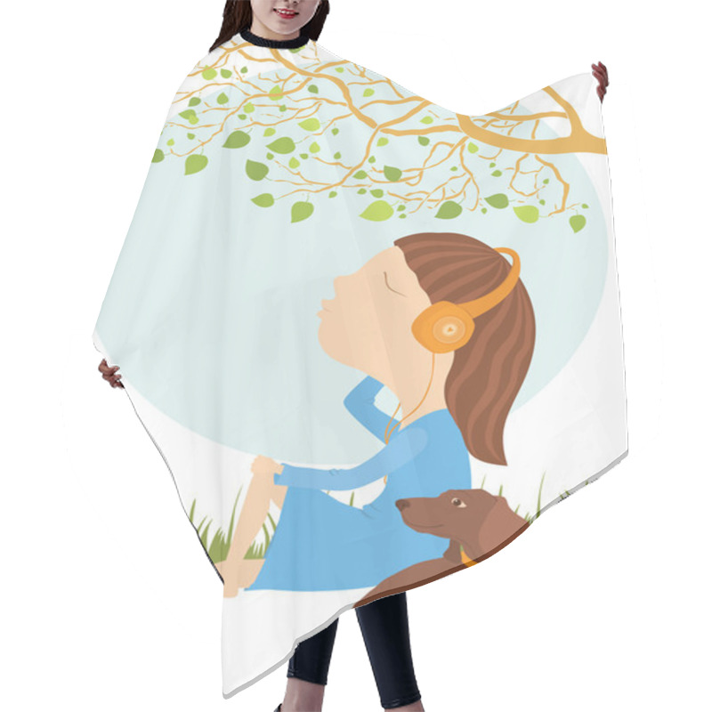 Personality  Girl And Dog Card Hair Cutting Cape