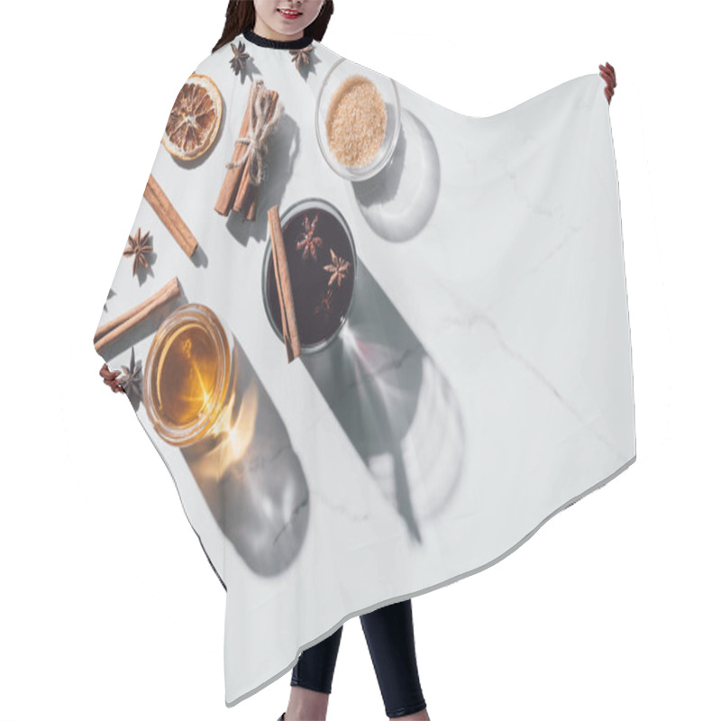 Personality  Top View Of Ingredients For Mulled Wine On White Tabletop Hair Cutting Cape