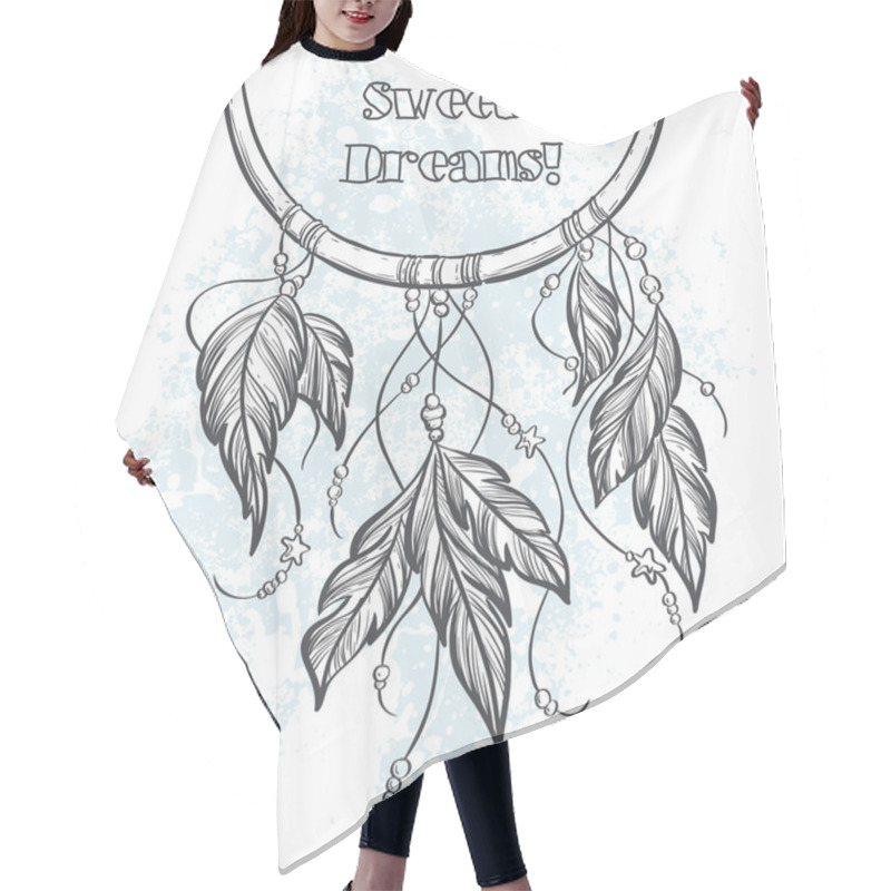 Personality  Dreamcatcher Outline  Vector Illustration With Feathers Hair Cutting Cape