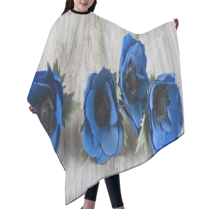 Personality  Blue Poppy Paper Flowers Hair Cutting Cape