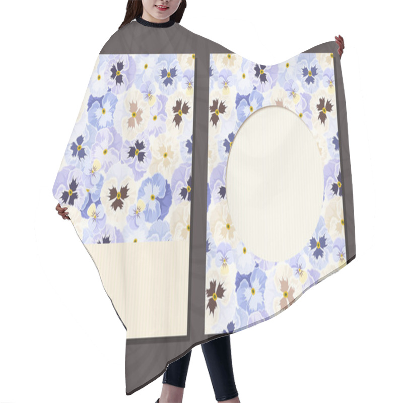 Personality  Flyer With Blue And White Pansy Flowers. Vector Eps-10. Hair Cutting Cape