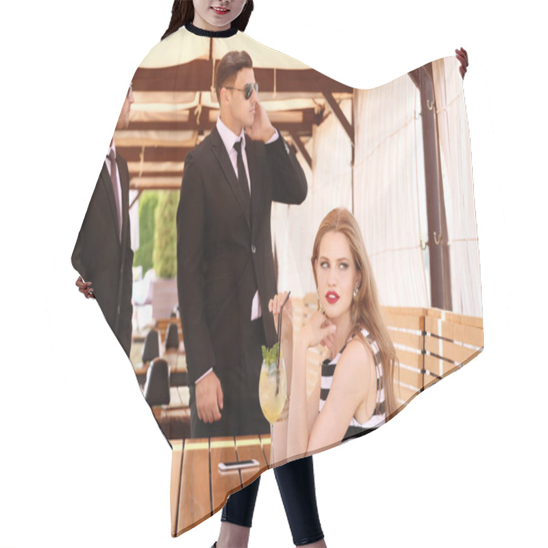 Personality  Young Businesswoman With Bodyguards  Hair Cutting Cape