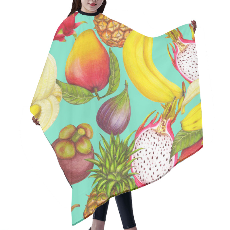 Personality  Seamless Tropical Pattern Of Hand Drawn Fresh Juicy Fruits Hair Cutting Cape