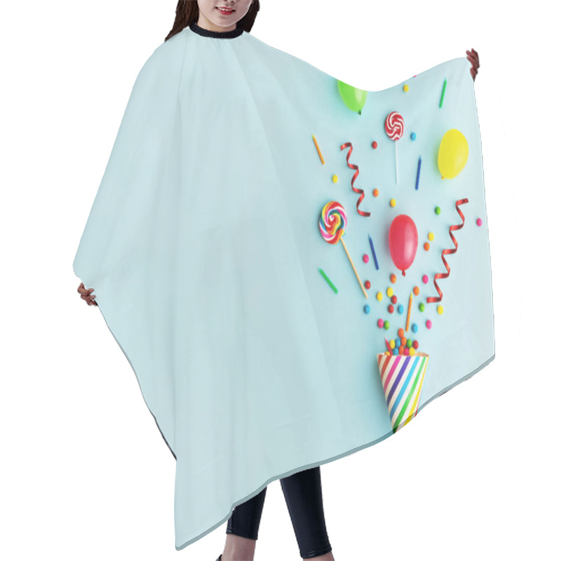 Personality  Party Hat With Candy, Balloons And Birthday Candles Hair Cutting Cape