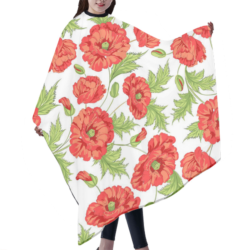 Personality  Pattern Of Poppy Flowers. Hair Cutting Cape