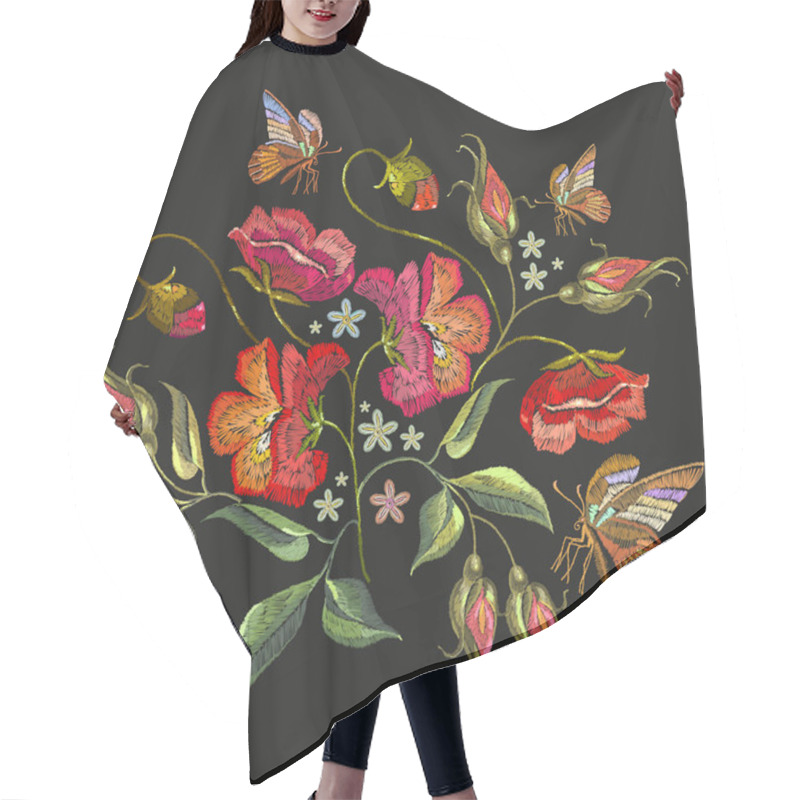 Personality  Embroidery Butterfly And Roses. Beautiful Butterfly And Roses Hair Cutting Cape