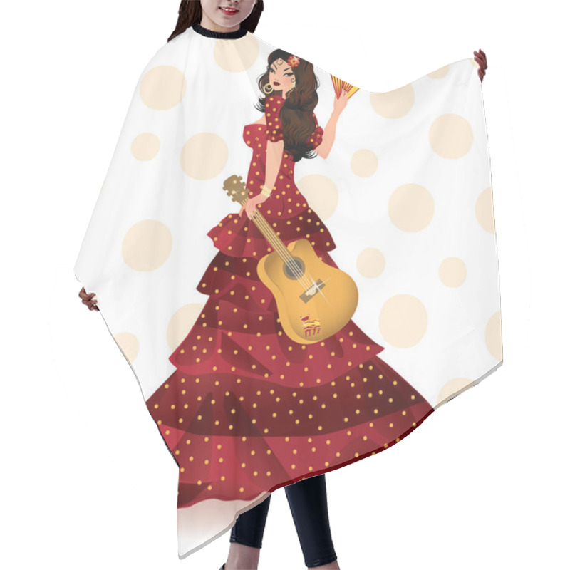 Personality  Spanish Girl With Guitar, Vector Illustration Hair Cutting Cape