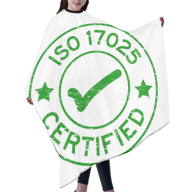 Personality  Grunge Green ISO 17025 Certified With Mark Icon Round Rubber Seal Stamp On White Background Hair Cutting Cape