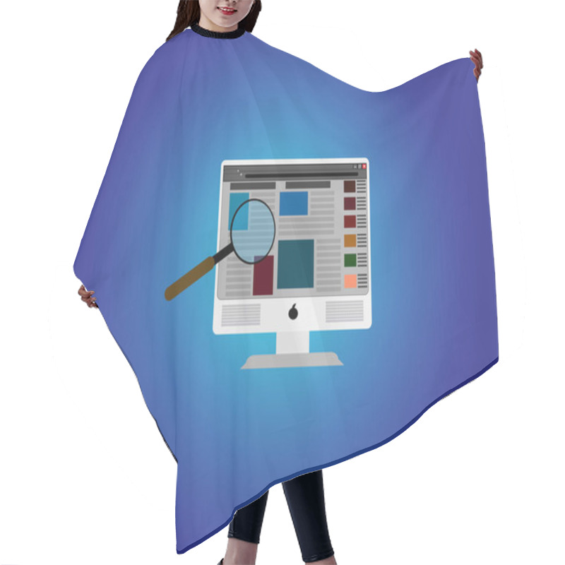 Personality  Computer And Magnifying Glass Vector: Illustration For Research And Technology Projects! This Vector Artwork Features A Computer And Magnifying Glass, Symbolizing Research And Technology.  Hair Cutting Cape