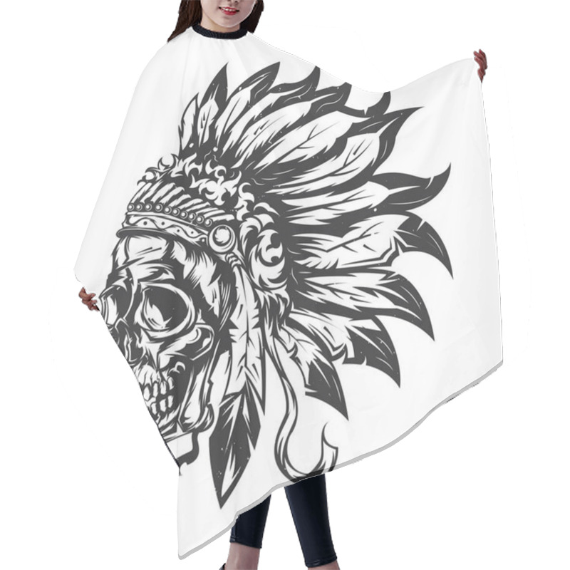 Personality  Illustration Of American Indian Chief Skull Hair Cutting Cape