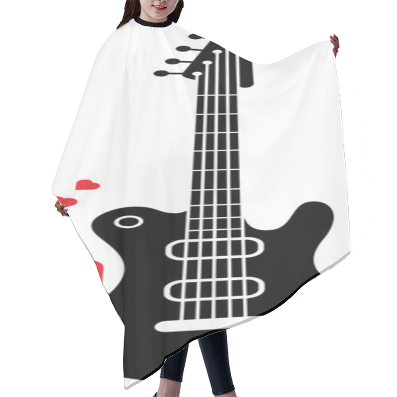 Personality  Guitar With  Red Hearts Hair Cutting Cape