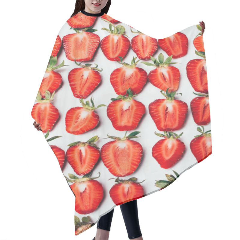 Personality  Top View Of Seamless Pattern Made Of Ripe Fresh Sliced Strawberries On White  Hair Cutting Cape