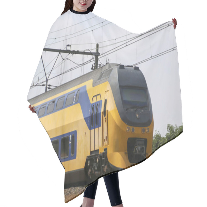 Personality  Double Decker Intercity Train On The Track At Moordrecht Heading To Gouda In The Netherlands. Hair Cutting Cape