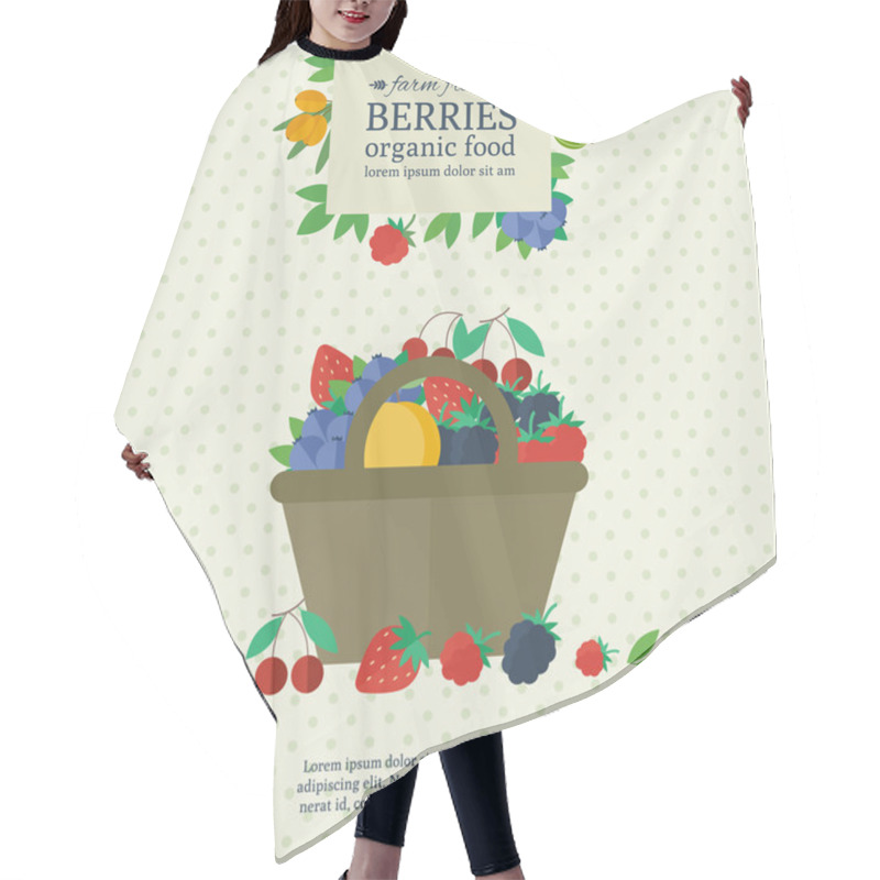 Personality  Banner With Fresh Berries And Fruits. Concept Organic Food Hair Cutting Cape