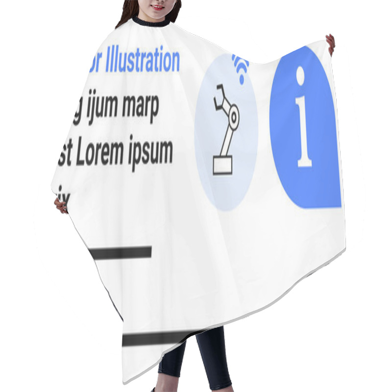 Personality  Robotic Arm With Wireless Signal Beside A Blue Information Symbol. Ideal For Technology, Automation, Information, AI, Robotics, Software, And Networking Themes. Landing Page Hair Cutting Cape