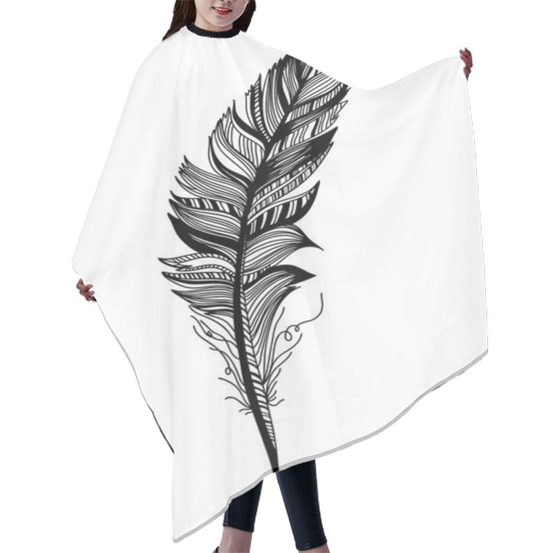 Personality  Monochrome Feather, Isolate. With White Background. Vector Hair Cutting Cape