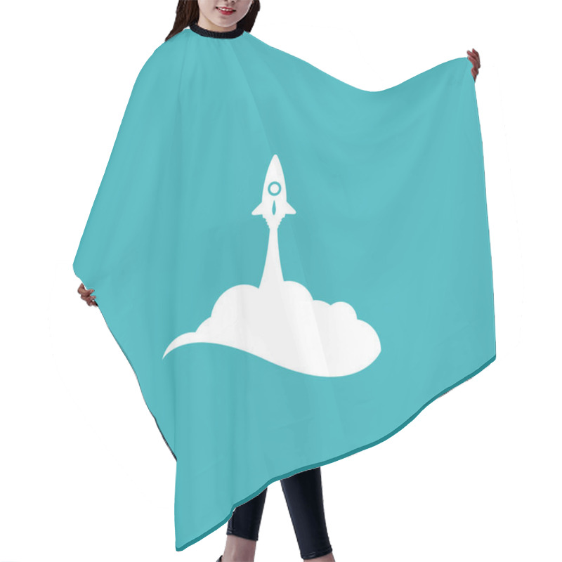 Personality  White Rocket And Cloud, Icon In Flat Style Isolated On Blue Background, Vector Illustration Hair Cutting Cape