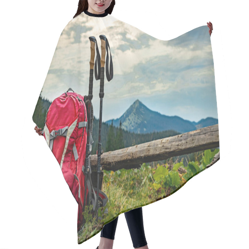 Personality  Hike High In The Mountains With A Backpack, Mountain Scenery. Hair Cutting Cape