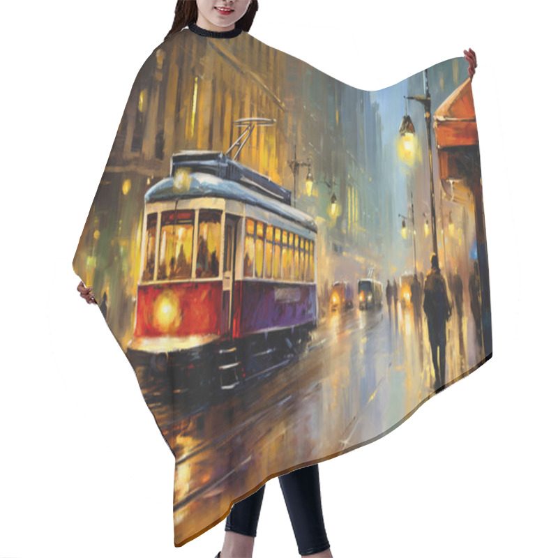 Personality  Tram In Old City, Oil Paintings Landscape Hair Cutting Cape