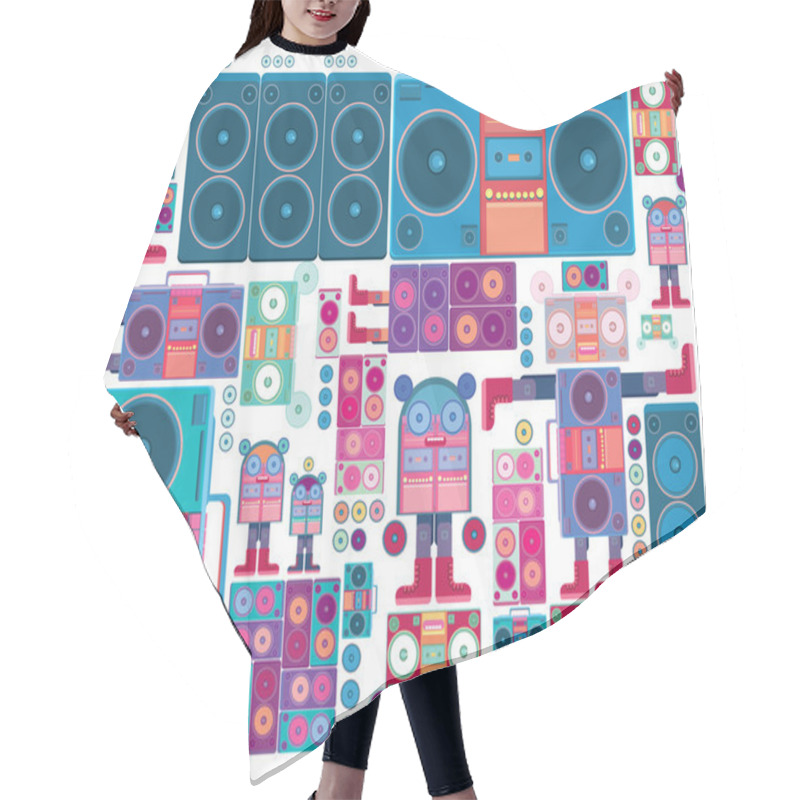 Personality  Robot Boom Box Tape Music Hair Cutting Cape