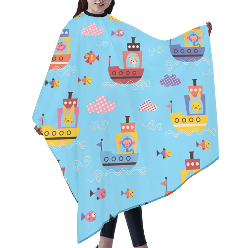 Personality  Cute Animals In Boats Pattern Hair Cutting Cape