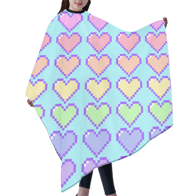 Personality  Pastel Rainbow Pixel Hearts 8-bit Design Seamless Repeating Vector Pattern Hair Cutting Cape