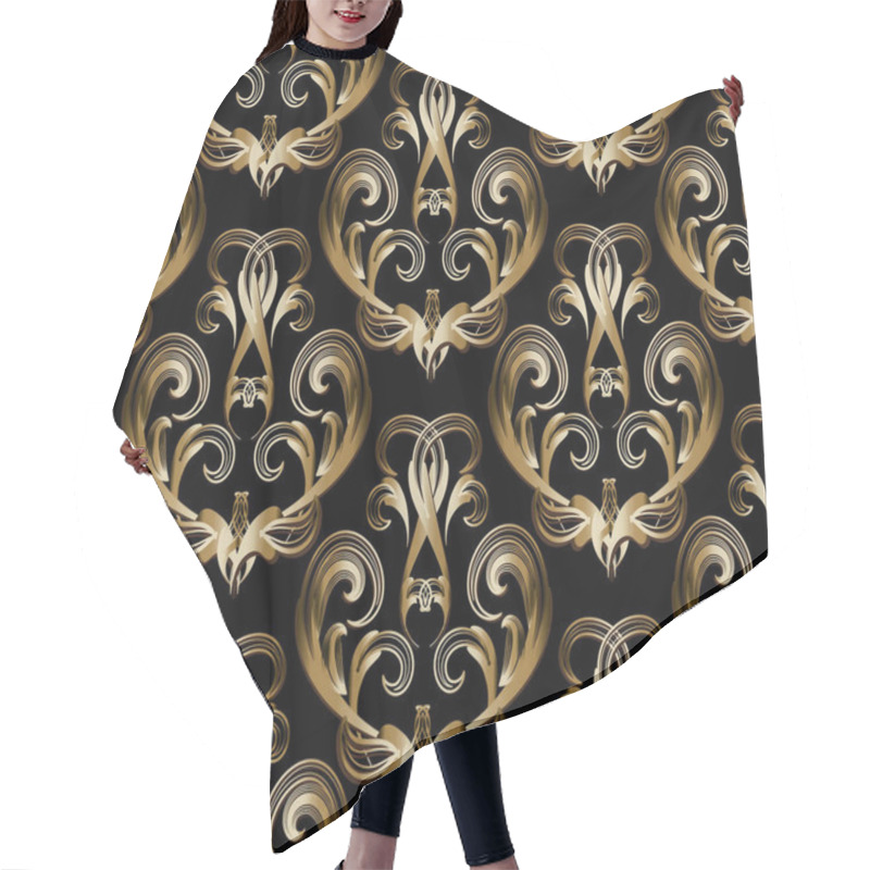 Personality  Baroque Damask Gold 3d Seamless Pattern. Black Vector Background Hair Cutting Cape