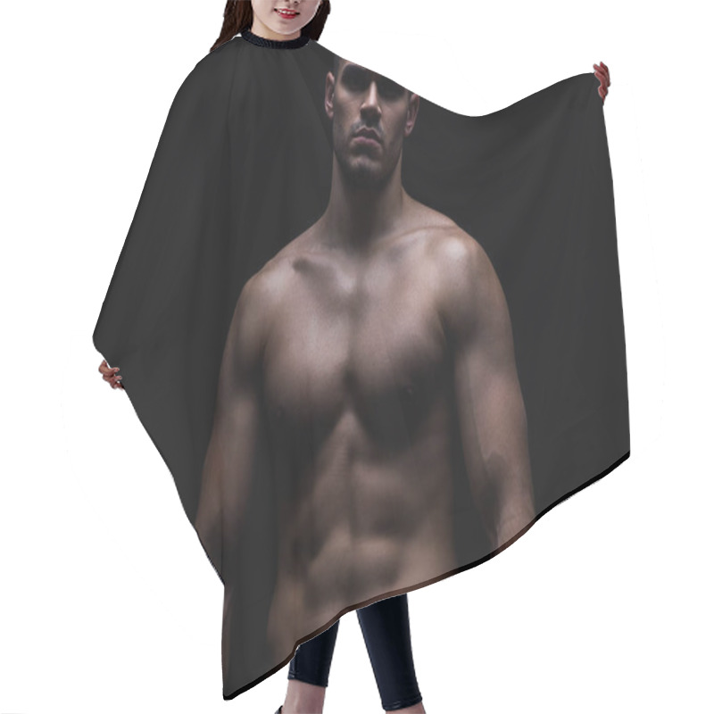 Personality  Sexy Muscular Bodybuilder With Bare Torso Isolated On Black Hair Cutting Cape