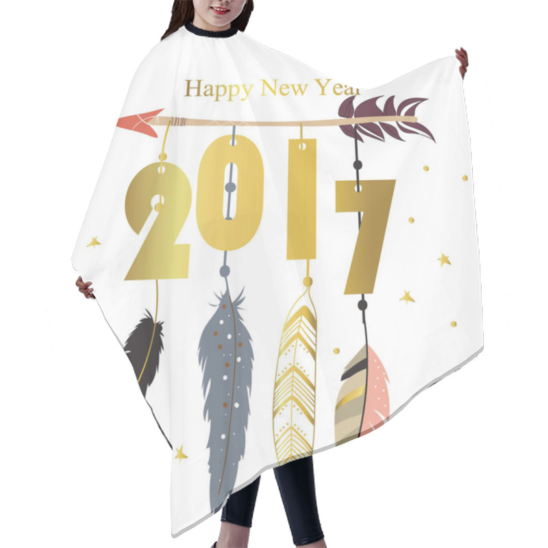 Personality  Light Pink Blue Gold Happy New Year With Star,arrow And Feather  Hair Cutting Cape