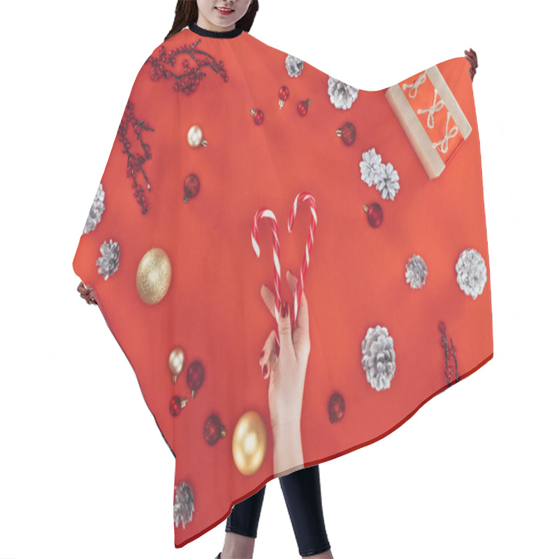 Personality  Hand With Candy Canes At Christmastime Hair Cutting Cape