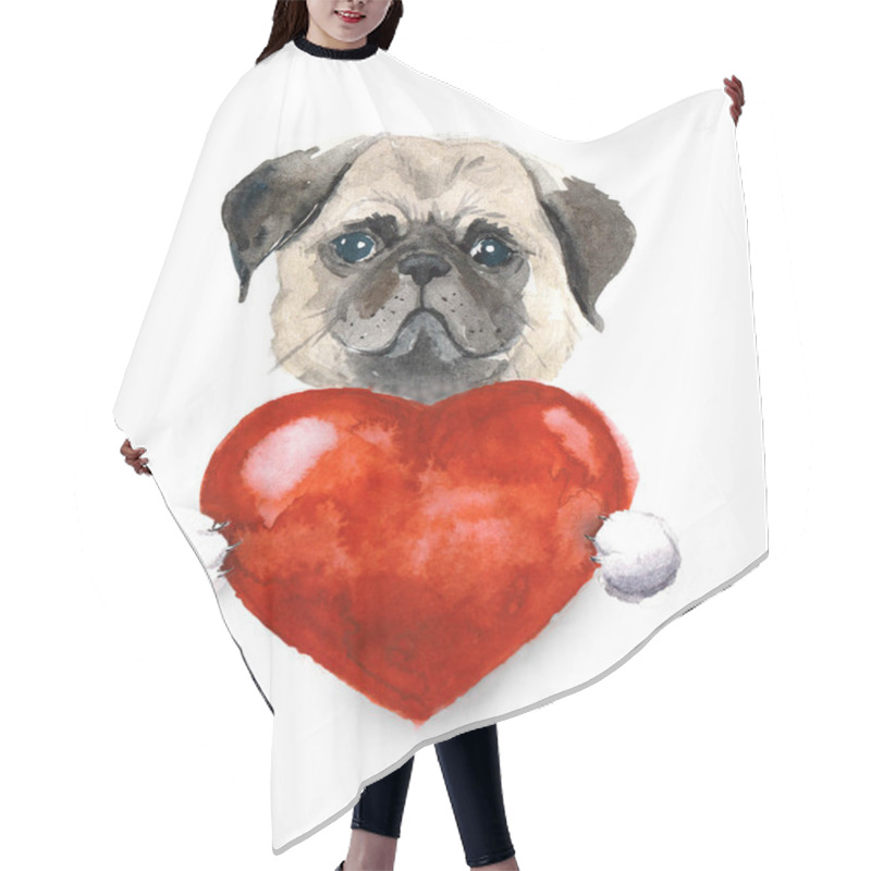 Personality  Watercolor Cute Lover Valentine Havanese Puppy Dog Is Holding A Red Heart, Isolated On White Background. Happy Valentin'es Day.Illustration For Greeting Card, Poster, Banner Hair Cutting Cape