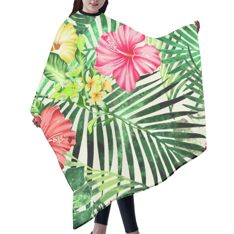 Personality  Tropical Plants Flowers Seamless Pattern Hair Cutting Cape