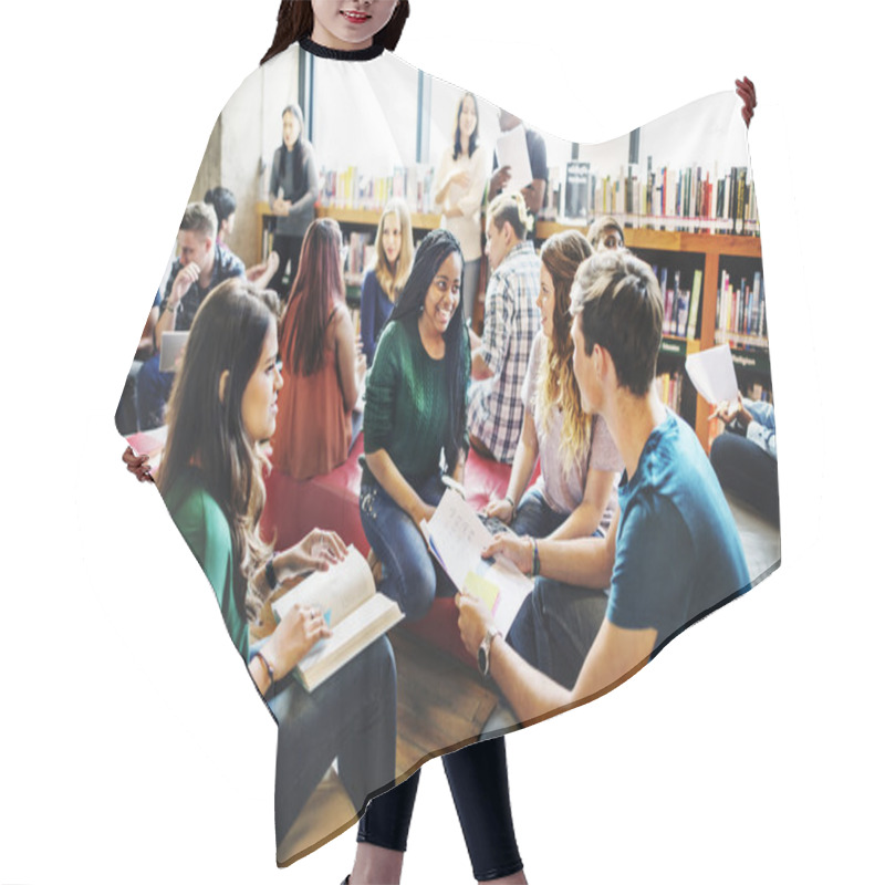 Personality  Diversity Students Studying Together In Library Hair Cutting Cape