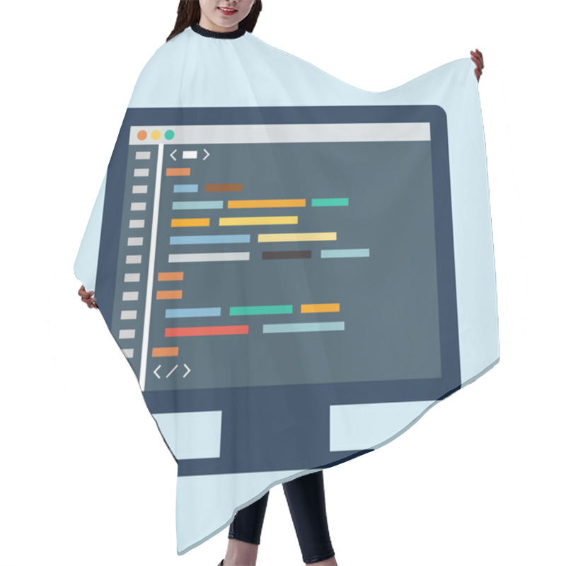 Personality  Code Editor On A Monitor Hair Cutting Cape