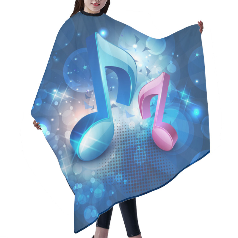 Personality  3D Musical Notes On Shiny Blue Background. EPS 10. Hair Cutting Cape