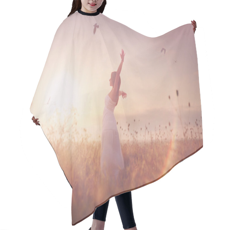 Personality  Beautiful Girl In A Field. Hair Cutting Cape