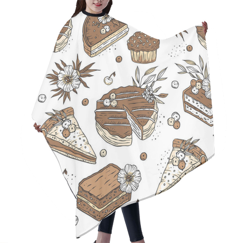 Personality  Cake Pie Cupcake Sweet Pastry Dessert Seamless Pattern Vector Hair Cutting Cape