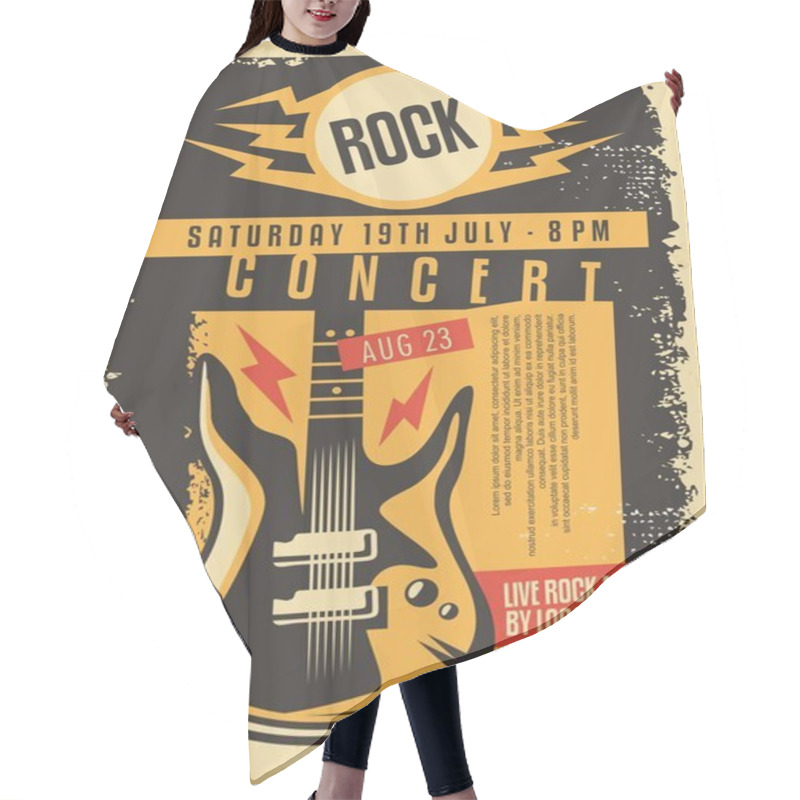 Personality  Grunge Poster Design For Rock Concert With Electric Guitar, Text And Grungy Stain Patterns On Old Paper Texture. Punk, Rock Or Heavy Metal Music Event Promotion. Artistic Vector Gig Party Advertisement. Hair Cutting Cape