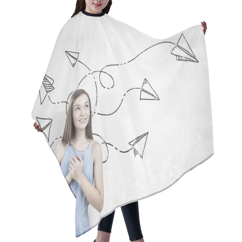 Personality  Dreamy Teen Girl, Hands Near Heart, Paper Planes Hair Cutting Cape