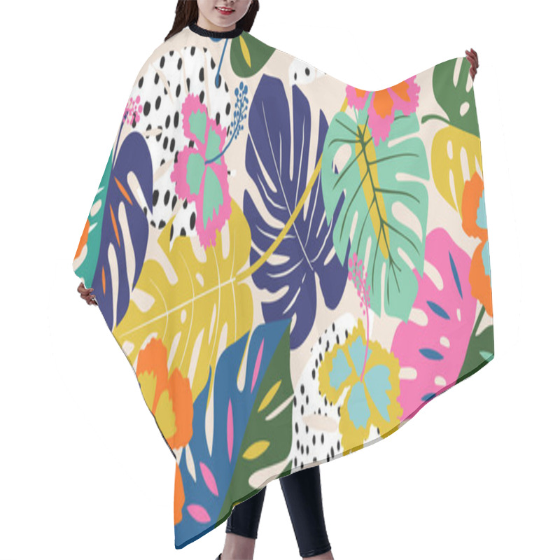 Personality  Tropical Flower Pattern Seamless, Silhouette Of Blooming, Hand Drawn Botanical, Floral Leaf For Spring And Summer Time, Natural Ornaments For Textile, Fabric, Wallpaper, Background Design. Hair Cutting Cape