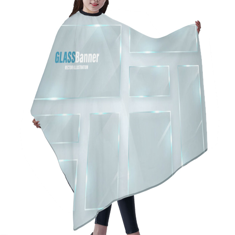 Personality  Glass Frame. Realistic Glossy Transparent Glass Banner With Glare. Vector Design Element. Hair Cutting Cape